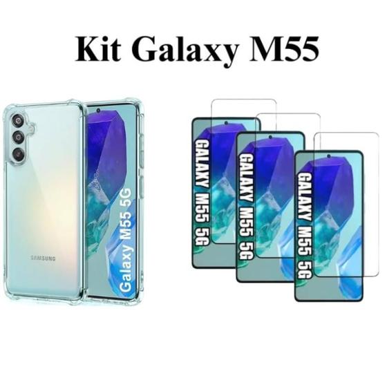 Imagem de Kit 3UN Película 3D Frontal de Vidro + 1UN Capa Transparente para Samsung Galaxy M55