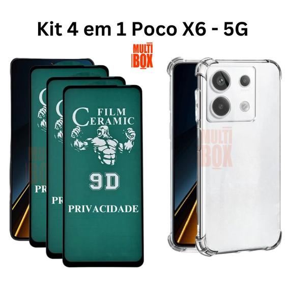 Imagem de Kit 3UN Película Fosca Privacidade + Capa Transparente para Xiaomi Poco X6 5G