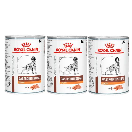 Imagem de Kit 3un.Ração Úmida Lata Royal Canin Veterinary Gastrointestinal Low Fat Cães Adultos 420g