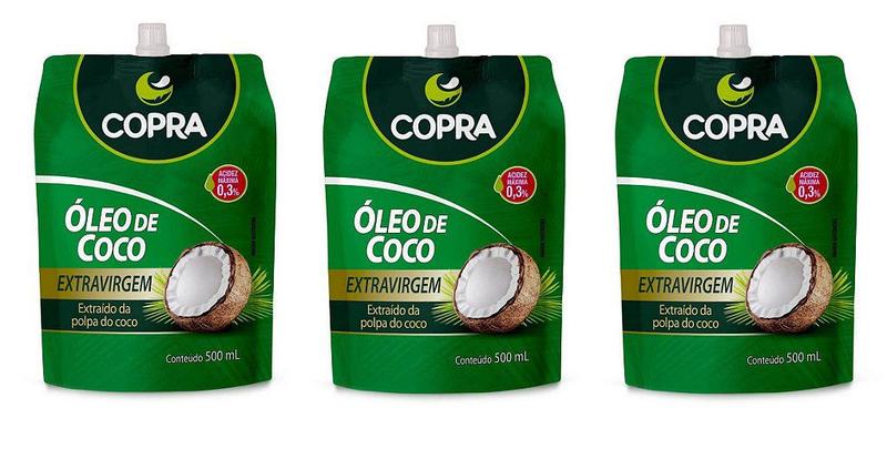 Imagem de Kit 3uni Óleo de Coco Extravirgem 500ml pouch - Copra