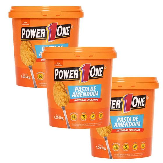 Imagem de Kit 3uni Pasta de Amendoim Crocante 1,005kg -  Power1One