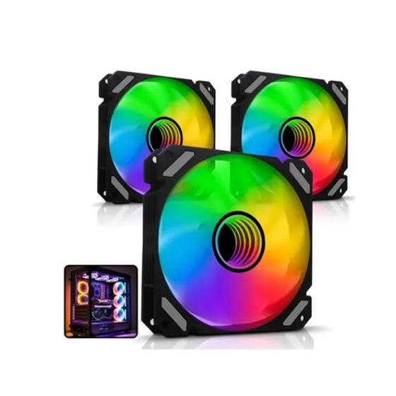 Imagem de Kit 3ventilador 120 Mm Para Computador Cooler Rgb Led