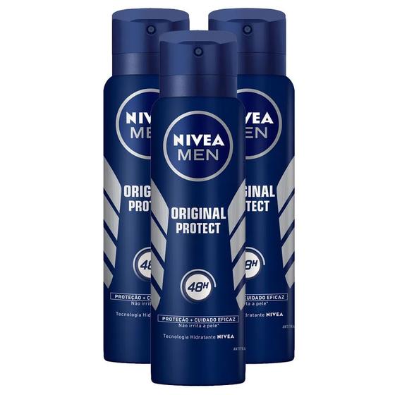 Imagem de Kit 3X 150ml Desodorante Antitranspirante Aerosol Nivea Men Original Protect