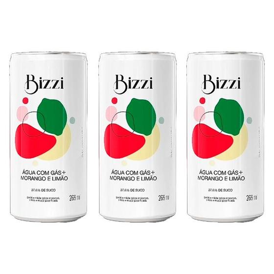 Imagem de Kit 3X: Água Gaseificada Morango com Limão Sem Açúcar Bizzi 269ml