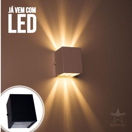 Imagem de kit 3x Arandela de efeito 6 fachos preta + led 5w 3000k luminária externa e interna st566