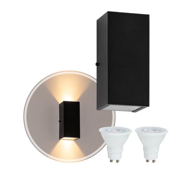 Imagem de Kit 3x Arandelas Duplo Facho Longo Preta + Lâmpada Led Gu10 6w 3000K ST187