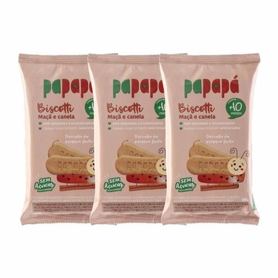 Imagem de Kit 3X: Biscoito Infantil Biscotti Maçã E Canela Papapá 60G