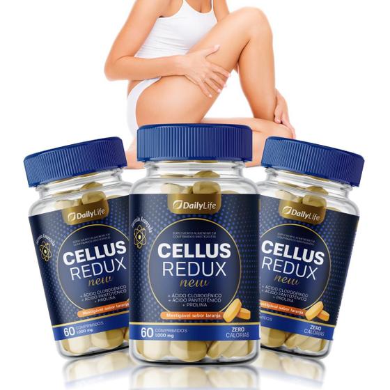 Imagem de Kit 3x Cellus Redux New - Com Ácido Clorogênico, Ácido Pantotênico, Biotina, Prolina e Vitamina C - Cápsulas Mastigáveis Zero Calorias