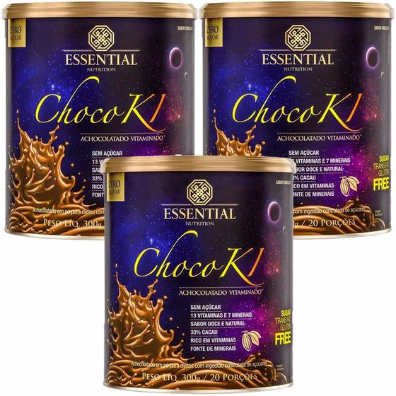Imagem de Kit 3x Chocoki Achocolatado Vitaminado - 300g cada - Essential Nutrition