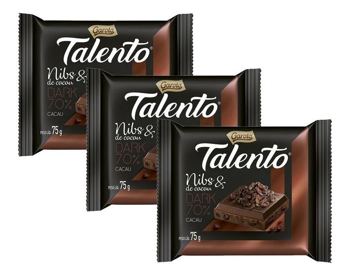kit 3x Chocolate Garoto Talento Nibs De Cacau Nestlé 75g Bomboniere