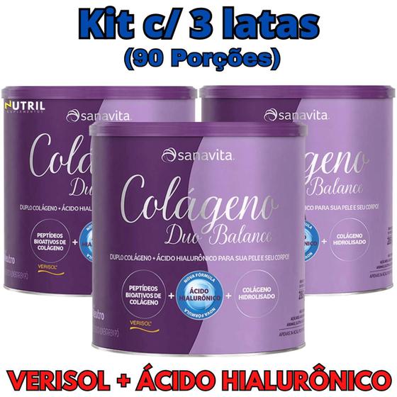 Imagem de Kit 3X Colágeno Duo Balance Sanavita ( Hidrolisado + Verisol e Ácido Hialurônico ) - Pele e corpo