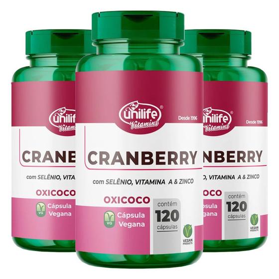 Kit 3x Cranberry (500mg) 120 Cápsulas - Unilife Menor preço em Kit 3x Cranberry (500mg) 120 Cápsulas - Unilife