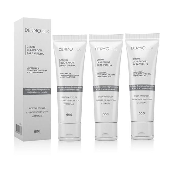 Kit 3x Creme de Clarear Virilha Tratamento Dermosex 60g Menor preço em Kit 3x Creme de Clarear Virilha Tratamento Dermosex 60g