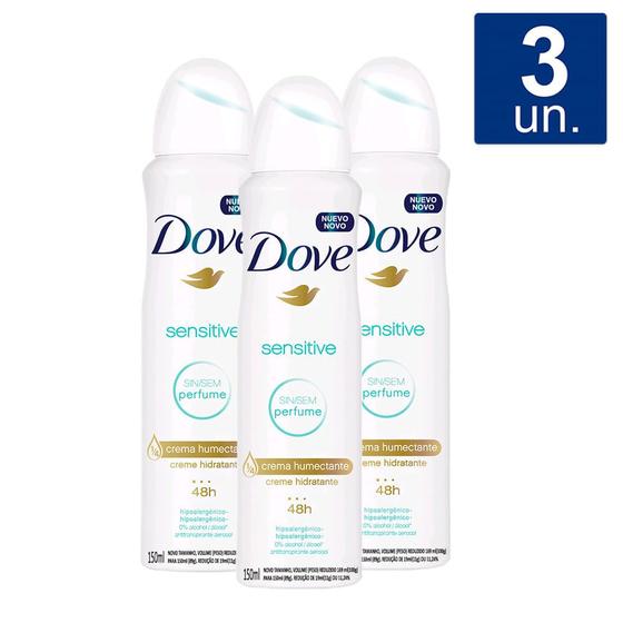 Imagem de Kit 3X Desodorante Antitranspirante Aerosol Dove Sensitive Sem Perfume co