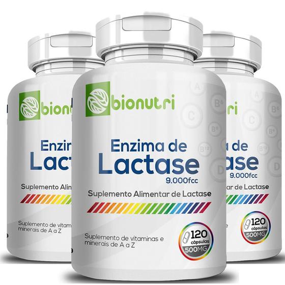 Imagem de Kit 3x Enzima Lactase 120 Cápsulas 500mg Bionutri - Intolerância a Lactose