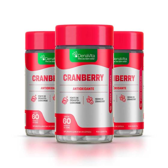 Imagem de Kit 3x Frascos De Cranberry Concentrado, Antioxidante, Rico em Fibras e Vitamina C - Denavita