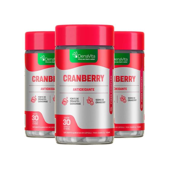 Imagem de Kit 3x Frascos De Cranberry Concentrado - Antioxidante Rico em Fibras - Vegano - Denavita