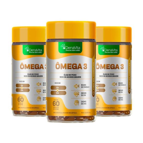 Imagem de Kit 3x Frascos de Ômega 3, Epa, Dha 1.000Mg Suplemento Alimentar, 180 Capsulas - Denavita