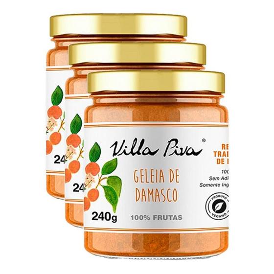 Imagem de Kit 3X: Geleia de Damasco 100% Frutas Sem Adição de Açúcar Villa Piva 240g