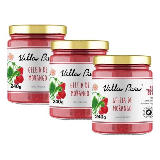 Kit 3X: Geleia Morango 100% Frutas Sem Adição Açúcar Villa - Villa Piva Imagem de Kit 3X: Geleia Morango 100% Frutas Sem Adição Açúcar Villa