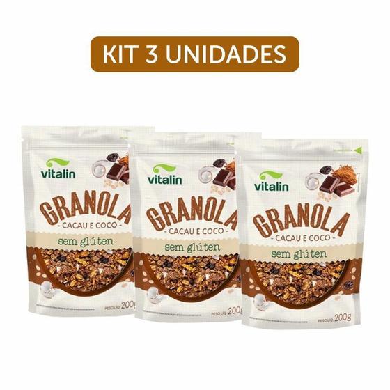 Imagem de Kit 3X: Granola Cacau E Coco Sem Glúten Vitalin 200G