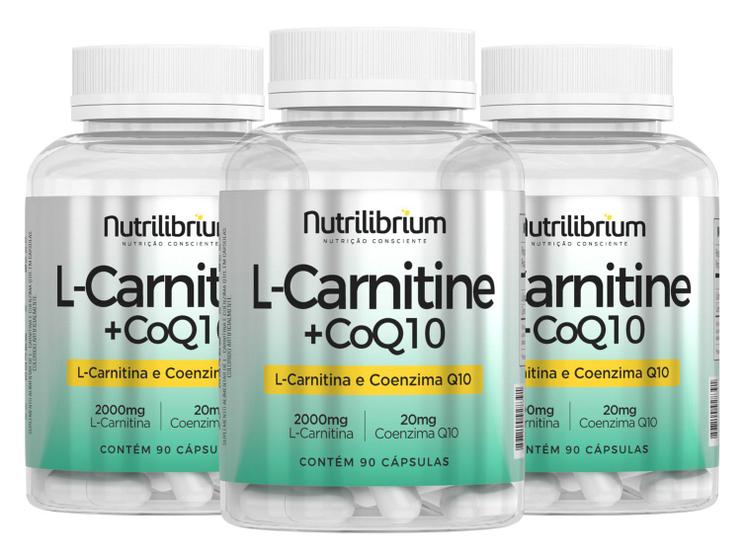 Imagem de Kit 3x L Carnitina 2000mg C/ Coenzima Q10 Coq10 20mg 3 Mêses - Nutrilibrium