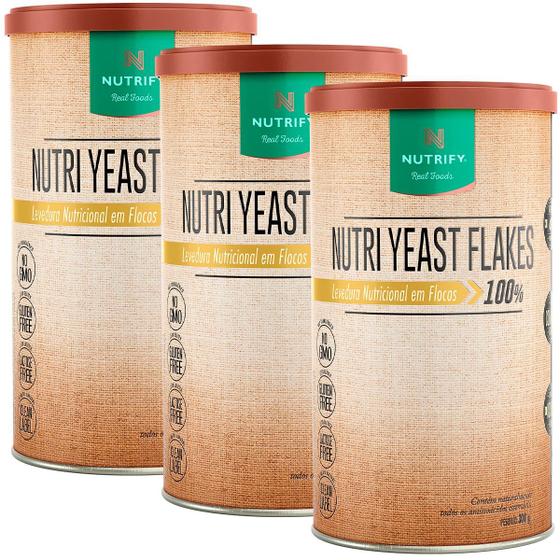 Imagem de Kit 3x Latas Nutri Yeast Flakes 100% Levedura Nutricional Flocos Suplemento Alimentar Natural Pura - 300g Nutrify