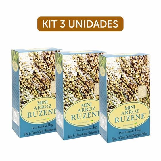 Imagem de Kit 3X: Mini Arroz Integral Curto Ruzene 1Kg