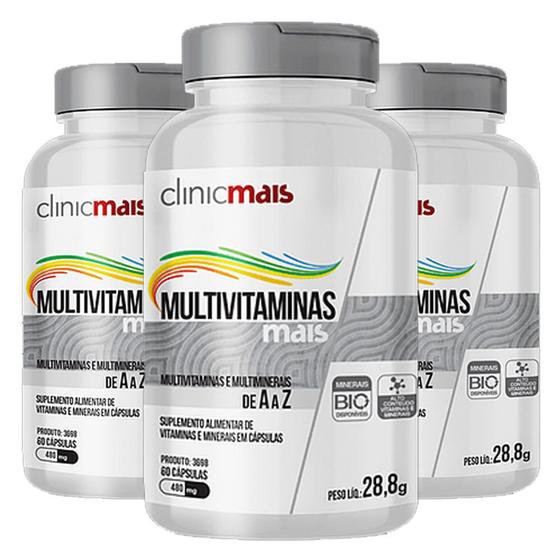 Imagem de Kit 3x Multivitmais - Multivitaminas e Minerais de A a Z (480mg) 60 Cápsulas - Chá Mais