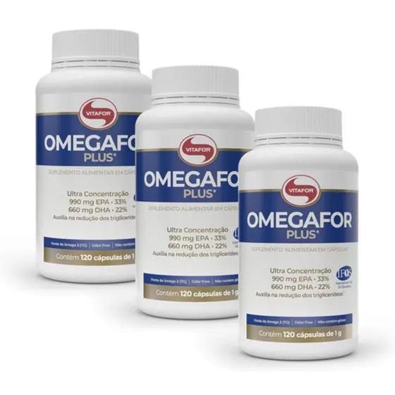 Imagem de Kit 3x Omegafor Plus Ômega 3 (33 EPA e 22 DHA) 1g Vitafor 120 Cápsulas