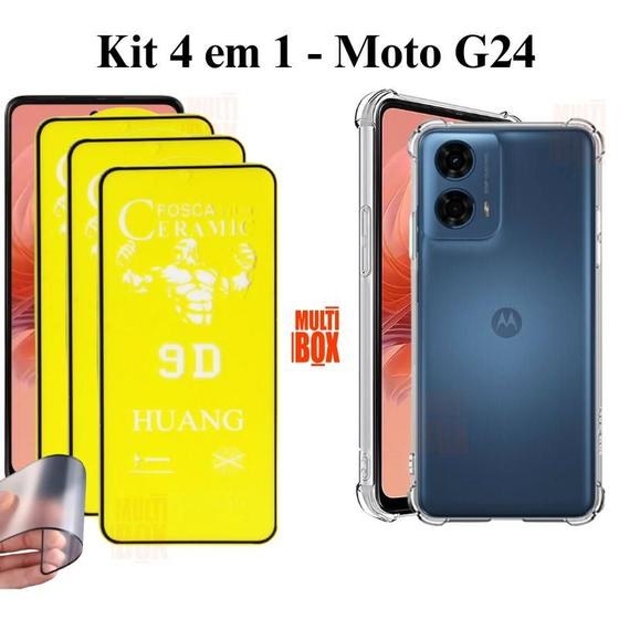 Imagem de Kit 3x Películas de Cerâmica Fosca + Capa Capinha Anti Shock para Moto G24 Transparente