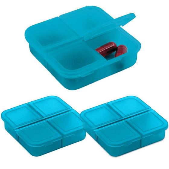 Imagem de Kit 3x Porta Comprimidos com 4 Divisórias TopGet Azul Claro