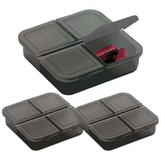 Imagem de Kit 3x Porta Comprimidos com 4 Divisórias TopGet Preto