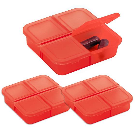Imagem de Kit 3x Porta Comprimidos com 4 Divisórias TopGet Vermelho