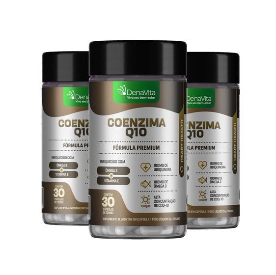 Imagem de Kit 3x Pote Coenzima Q10 + Ômega 3 + Vitamina E, Coq10, Tcm - Vegano - Denavita