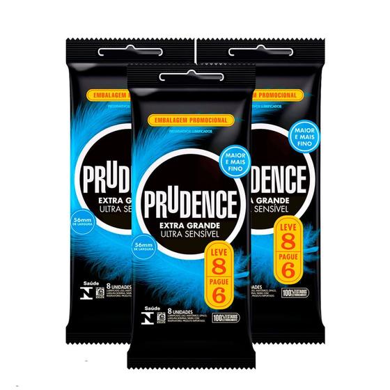 Imagem de Kit 3X Preservativo Prudence Ultra Sensível Extra Grande Leve 8 Pague 6