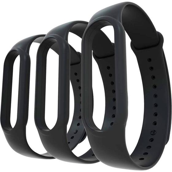 Imagem de Kit 3x Pulseira Preta Silicone Sport Compatível Xiaomi Mi Band 5 6