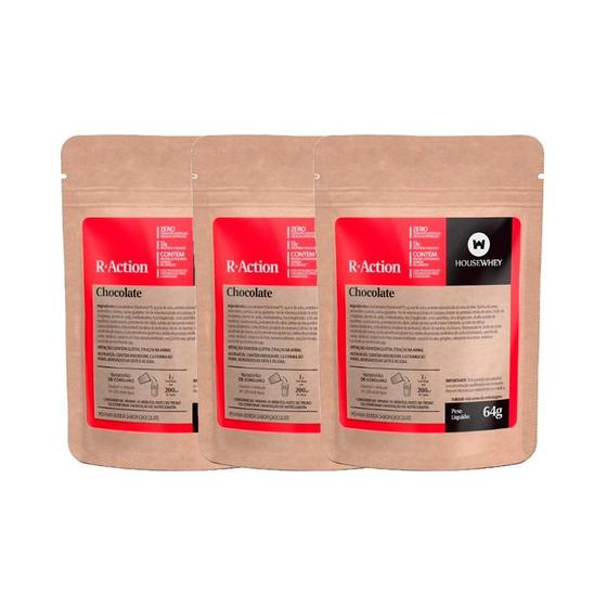 Imagem de Kit 3X: R-Action Pré Treino Chocolate Sachê Housewhey 64g