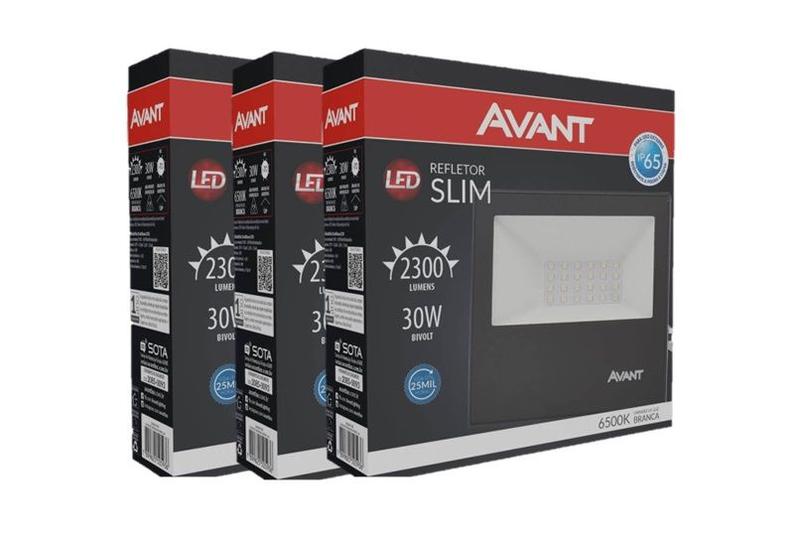 Kit 3x Refletor Slim Avant 30W Luz Branco Frio 6500k Bivolt Menor preço em Kit 3x Refletor Slim Avant 30W Luz Branco Frio 6500k Bivolt