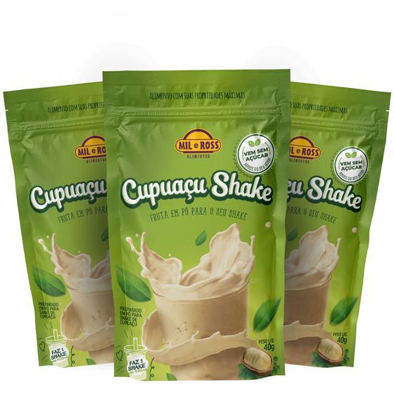 Imagem de Kit 3x Shake em Pó Cupuaçu 40g Sem Açúcar Academia Fitness Natural Fitness Energia- Mil e Ross Alimentos