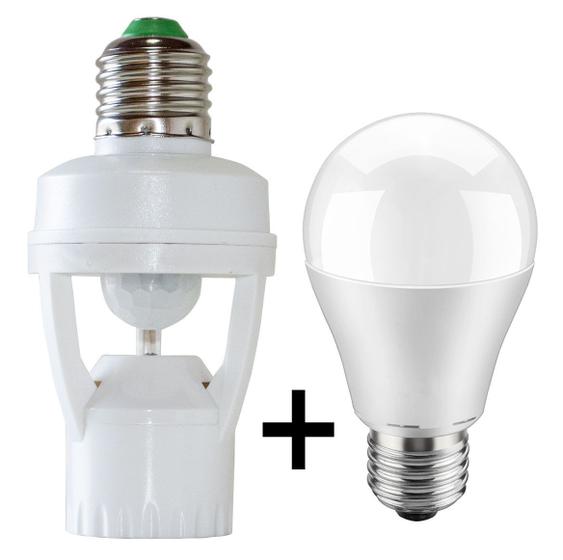 Imagem de kit 3x Soquete infra sensor fotocelula dia e noite e presença regulável + lâmpada led E27 bulbo A60 12w 6000K ST551