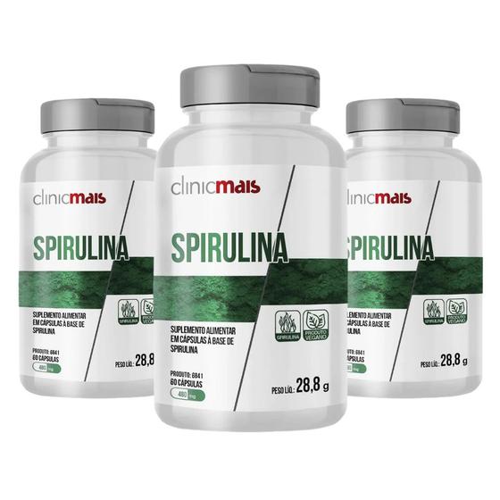 Imagem de Kit 3x Spirulina Vegana 60 Cápsulas ClinicMais