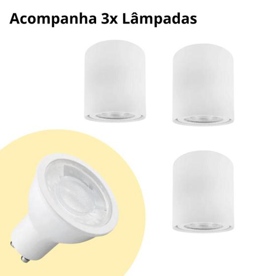 Imagem de Kit 3x Spot Sobrepor Branco 2290 Direcionável Redondo + Lâmpada