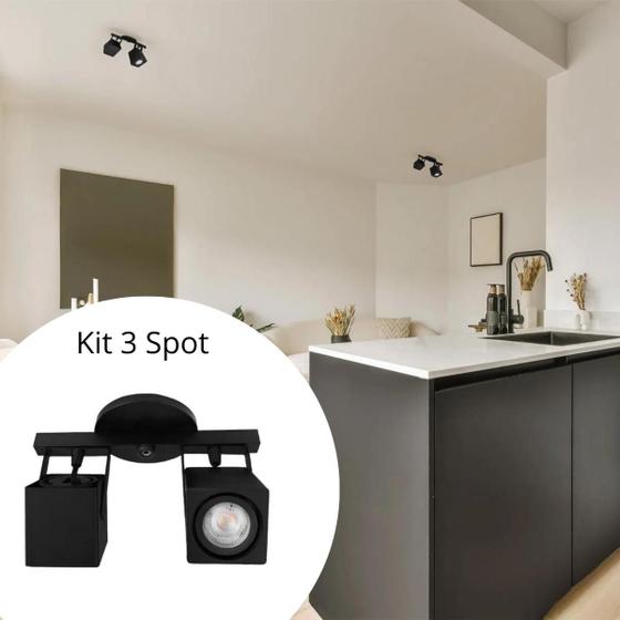 Imagem de Kit 3x Spot Sobrepor Duplo Direcionável Quadrado 2390hcd 7cm X 25cm P/Dicroica Preto