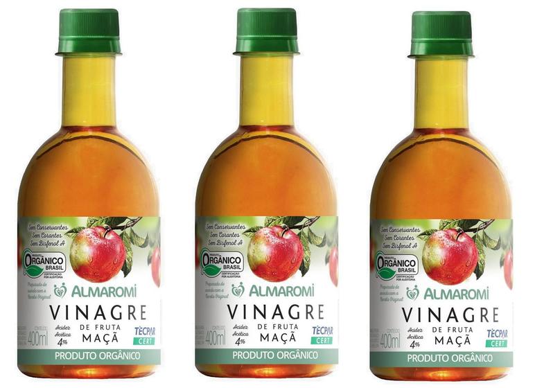 Kit 3x Vinagre De Maçã Orgânico 4% Acidez - 400ml - Almaromi Menor preço em Kit 3x Vinagre De Maçã Orgânico 4% Acidez - 400ml - Almaromi