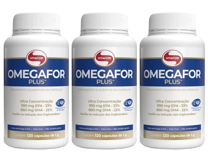 Kit 3x Vitafor Omegafor Plus 120 Cáps Ômega 3 Ultra Concentrado Menor preço em Kit 3x Vitafor Omegafor Plus 120 Cáps Ômega 3 Ultra Concentrado