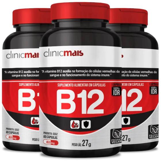 KIT 3X Vitamina B12 Vegana 60 Cápsulas - Clinicmais - Vitaminas A-Z ...