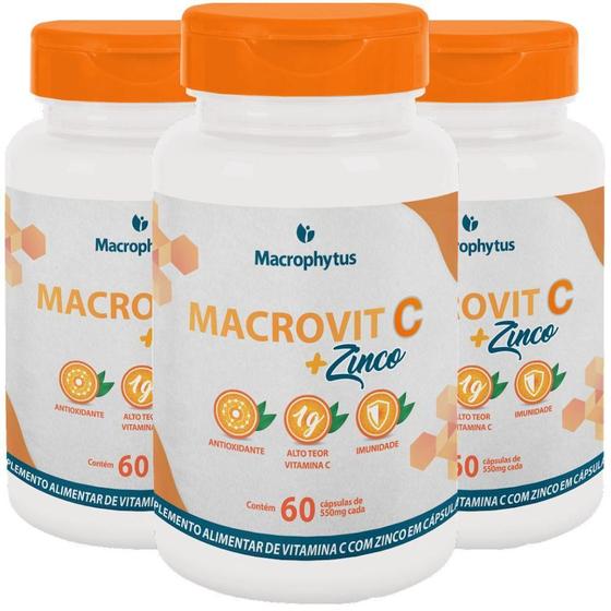 Imagem de Kit 3X Vitamina C 1000Mg + Zinco 14Mg 60 Cápsulas