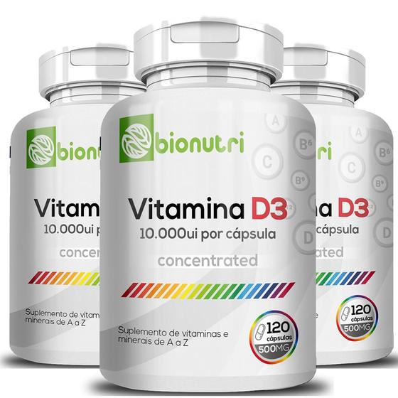 Imagem de Kit 3x Vitamina D3 10.000 120 Cápsulas Cada Pote 500Mg Bionutri