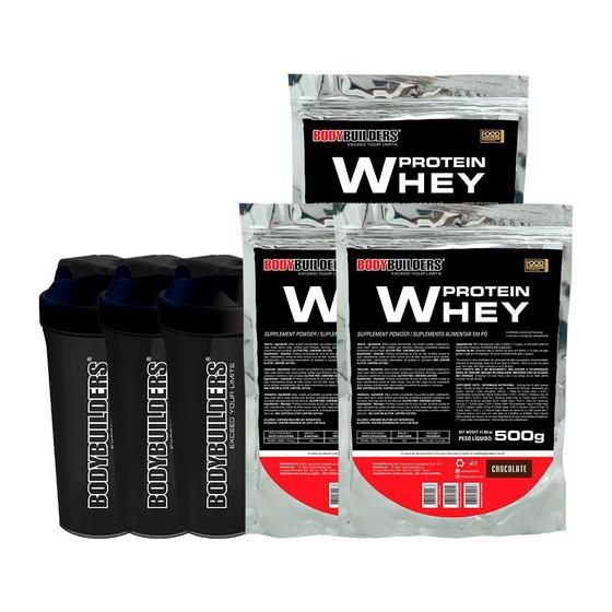 Imagem de KIT 3x Whey Protein 500g + 3x Coqueteleira - Bodybuilders